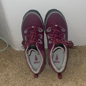Pink/Magenta Ahnu hiking shoes.